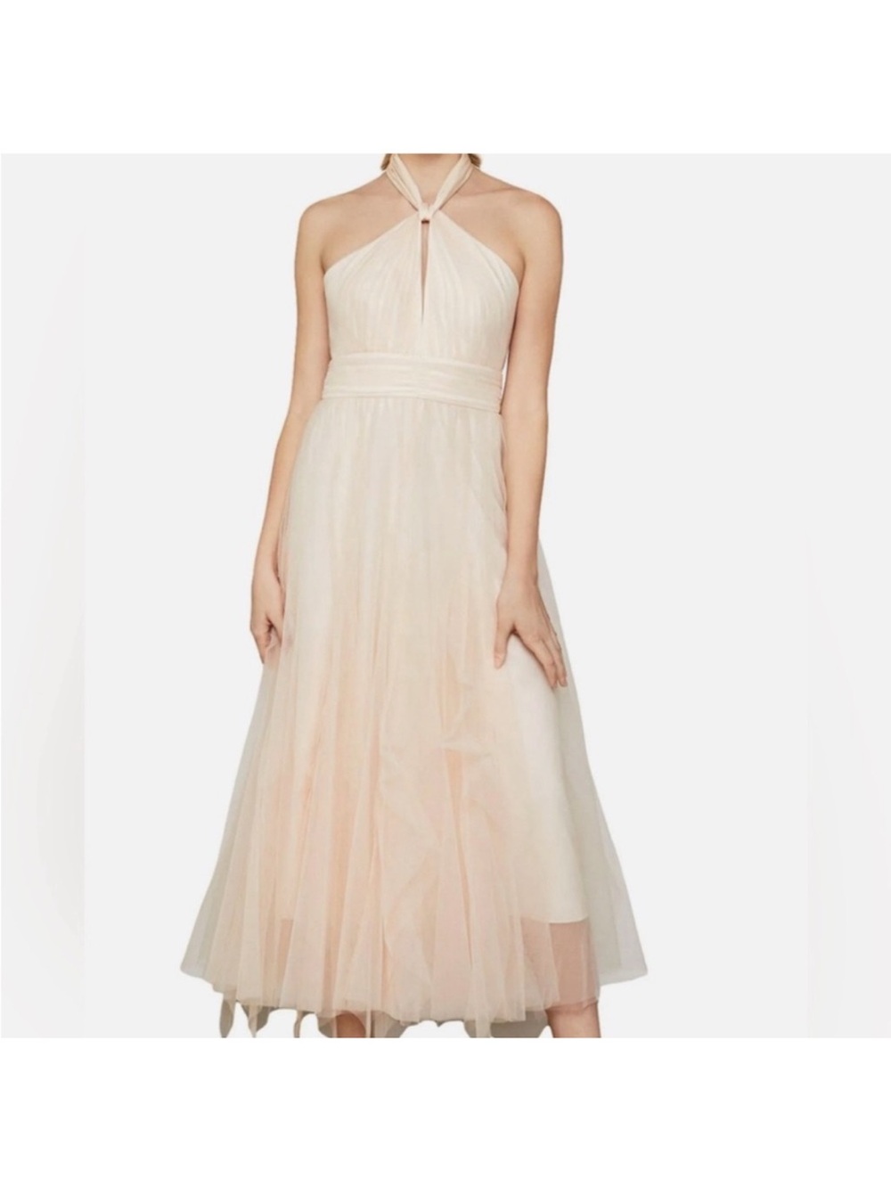 BCBGMaxAzria Blush Tulle Halter Dress